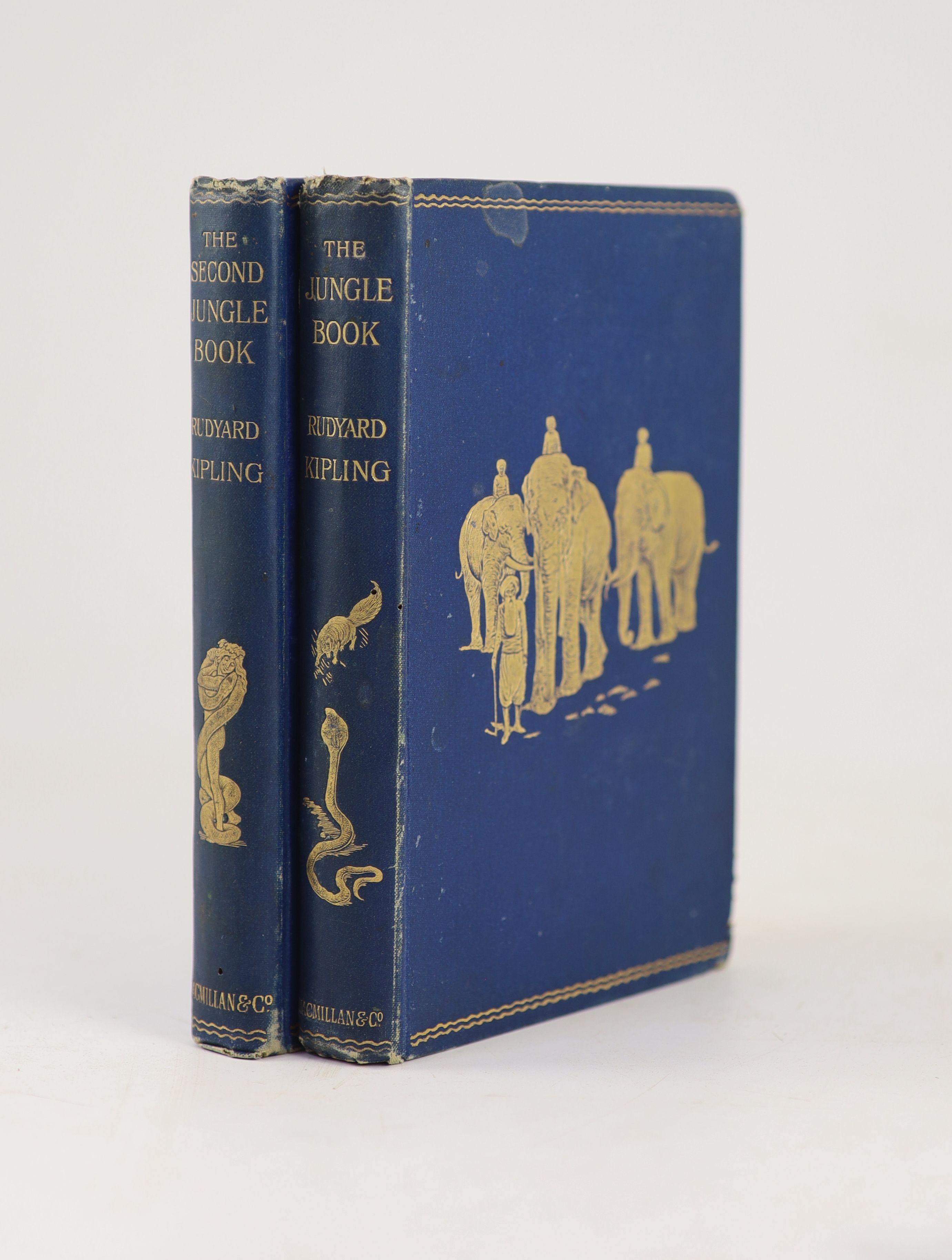 Kipling, Rudyard - The Jungle Book. With: The Second Jungle Book, 2 vols, (Jungle Book 1st edition, 3rd printing, The Second Jungle Book, 1st edition, 2nd printing) 8vo, original cloth, Macmillan & Co; London, 1895